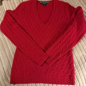 Ralph Lauren Women's V-Neck Sweater in Red, 100% Cashmere